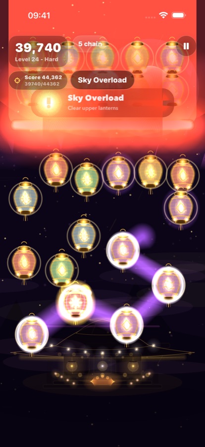Glowfall gameplay showing Sky Overload.