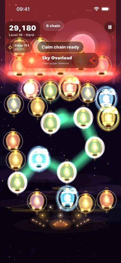 Glowfall gameplay showing a calm recovery combo under sky pressure.